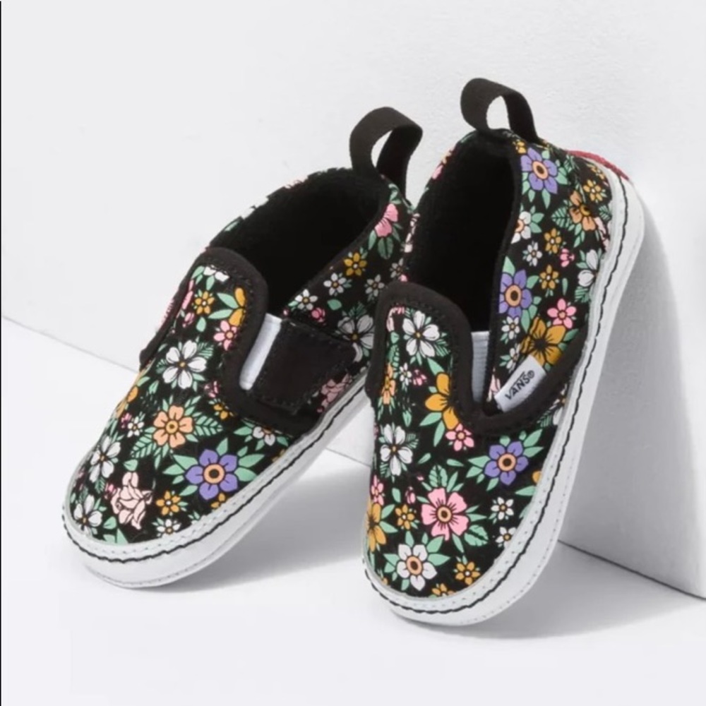 Vans Baby Floral Slip-On Sneakers - Black and Multicolor